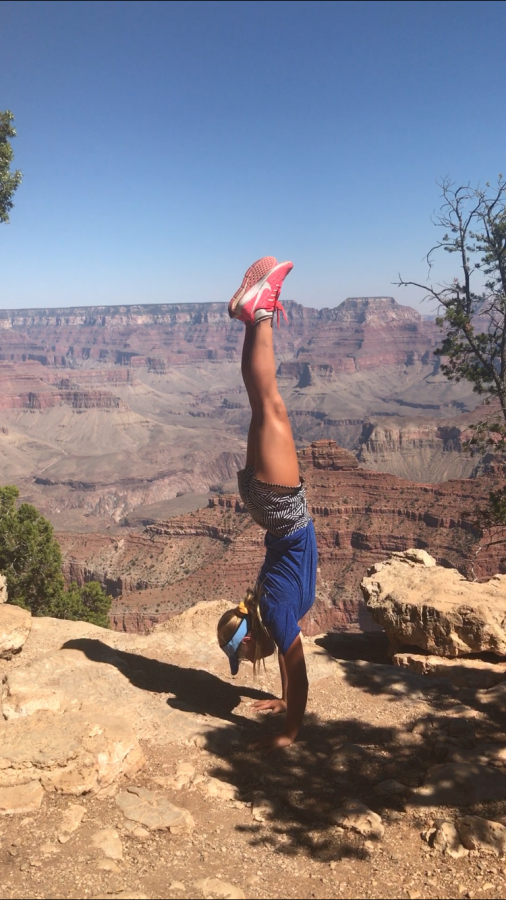 Malias sister Molly does a handstand in front of the Grand Canyon. PHOTO BY MALIA SIVERTS