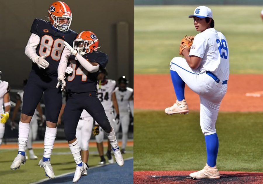 On the left, Dawson Adams-Grenier (#88), and on the right, Lucas Boesen; both left RUHS for Bishop Gorman, a school known for their athletes. (Left photo courtesy of Dawson Adams-Grenier, Right photo courtesy of Lucas Boesen)