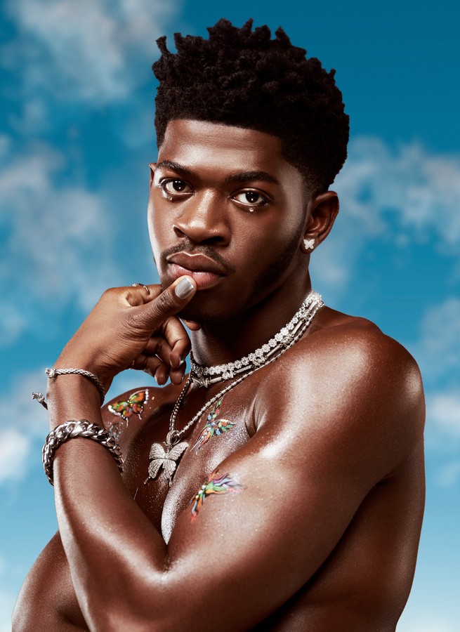 Lil Nas X poses for a promotional photoshoot for Montero. Photo by Charlotte Rutherford