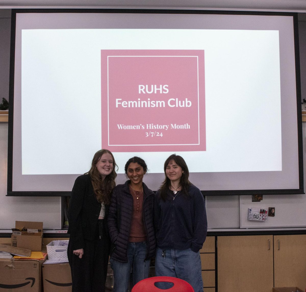 Feminism+club+co-presidents+Meara+Fay+and+Priya+Ramcharan+with+member+Kayla+Halpin.